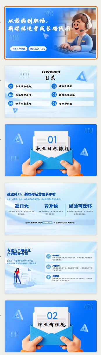职业规划 PPT《从校园到职场：新媒体运营成长路径》版式预览